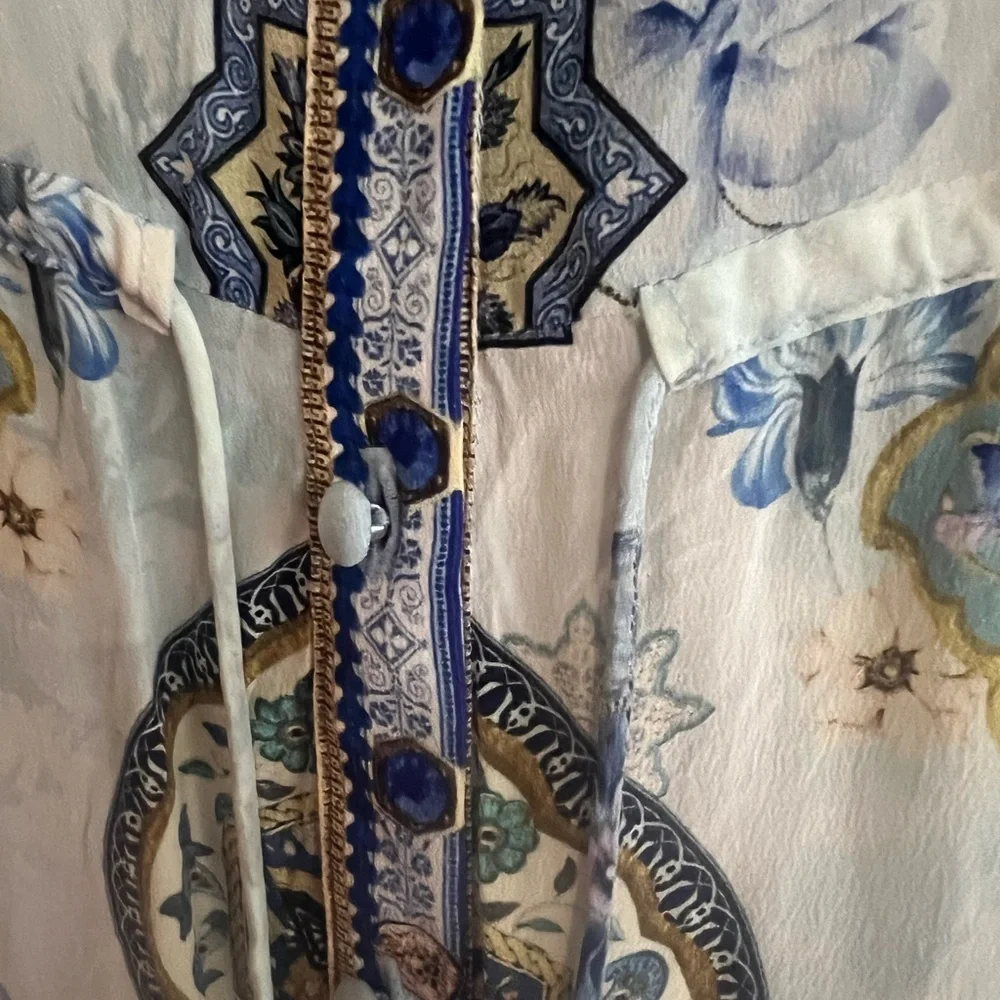NWT Camilla Floral Silk Tiered Midi Shirtdress Size XS crystals blue - Picture 10 of 15